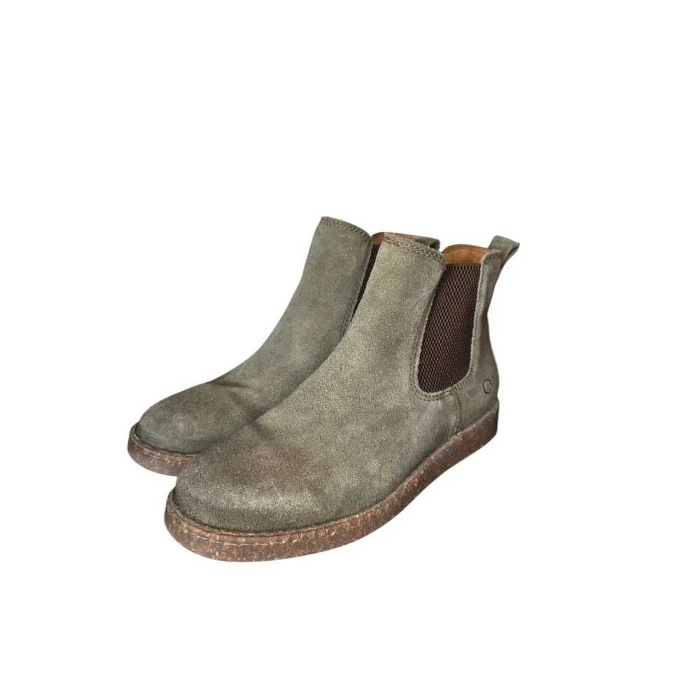 Born Brody Chelsea Boots Mens Olive Green Suede Slip On Ankle Boot 9M